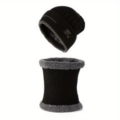 Winter Ski Cap & Scarf Set Knitted Beanie Hat Neck Warmer