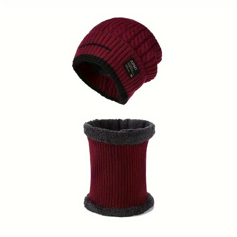 Winter Ski Cap & Scarf Set Knitted Beanie Hat Neck Warmer