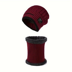 Winter Ski Cap & Scarf Set Knitted Beanie Hat Neck Warmer