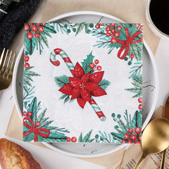 20pcs Christmas Gift Flowers Napkins Paper Towels Holiday Party Decoration