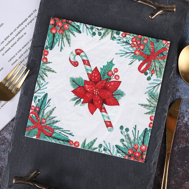20pcs Christmas Gift Flowers Napkins Paper Towels Holiday Party Decoration
