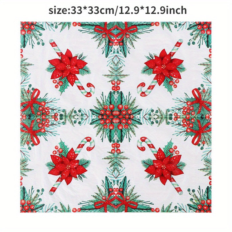 20pcs Christmas Gift Flowers Napkins Paper Towels Holiday Party Decoration