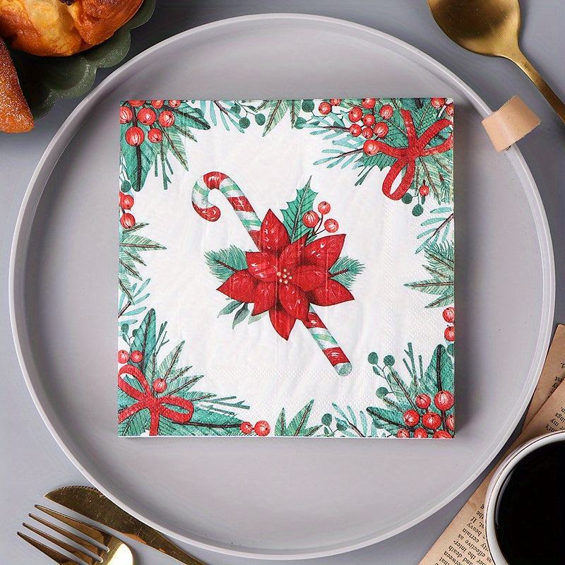 20pcs Christmas Gift Flowers Napkins Paper Towels Holiday Party Decoration