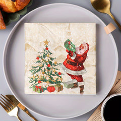 20pcs Santa Claus & Christmas Tree Printed Napkins for Xmas Party Decor
