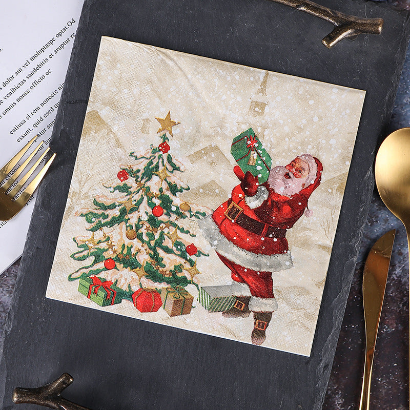 20pcs Santa Claus & Christmas Tree Printed Napkins for Xmas Party Decor