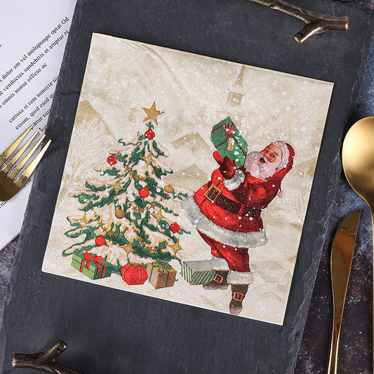 20pcs Santa Claus & Christmas Tree Printed Napkins for Xmas Party Decor