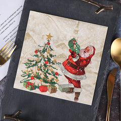 20pcs Santa Claus & Christmas Tree Printed Napkins for Xmas Party Decor
