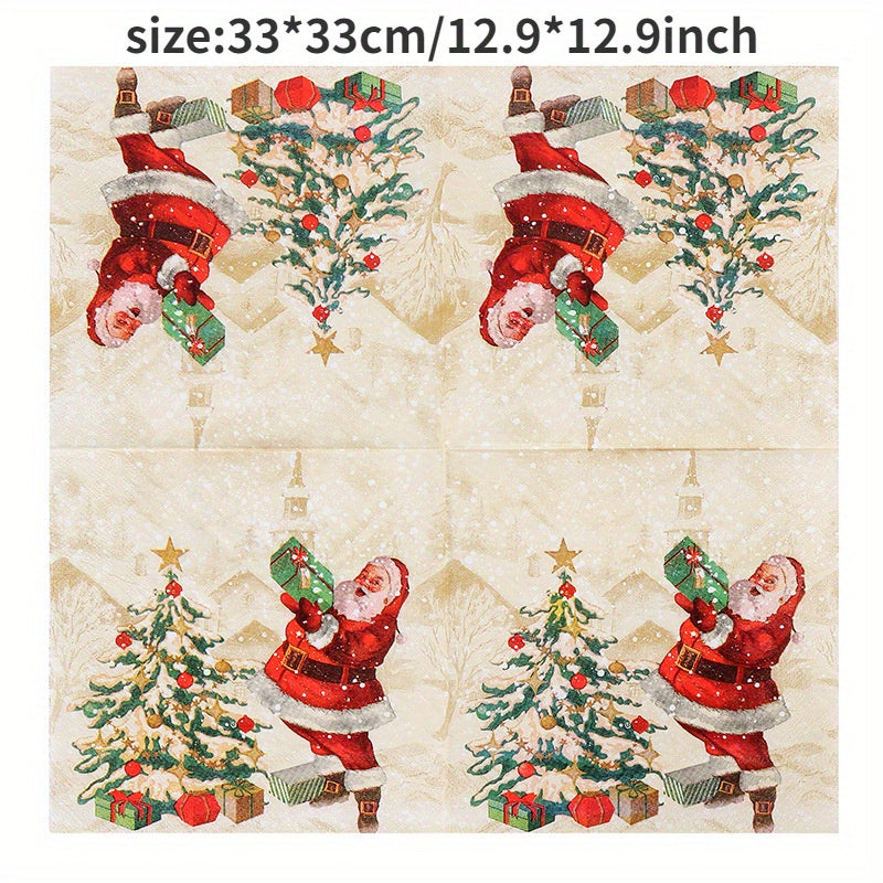 20pcs Santa Claus & Christmas Tree Printed Napkins for Xmas Party Decor