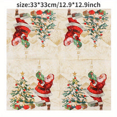 20pcs Santa Claus & Christmas Tree Printed Napkins for Xmas Party Decor