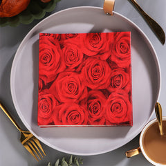 20pcs Red Rose Flower Printed Napkin Festive Party Decoration Wood Pulp Tissue
