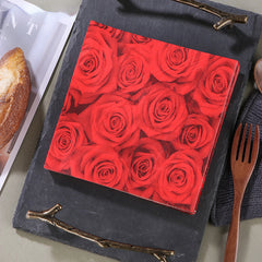 20pcs Red Rose Flower Printed Napkin Festive Party Decoration Wood Pulp Tissue