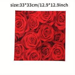 20pcs Red Rose Flower Printed Napkin Festive Party Decoration Wood Pulp Tissue