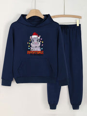 Girls' Christmas Hippos Print Hoodies Pants Set