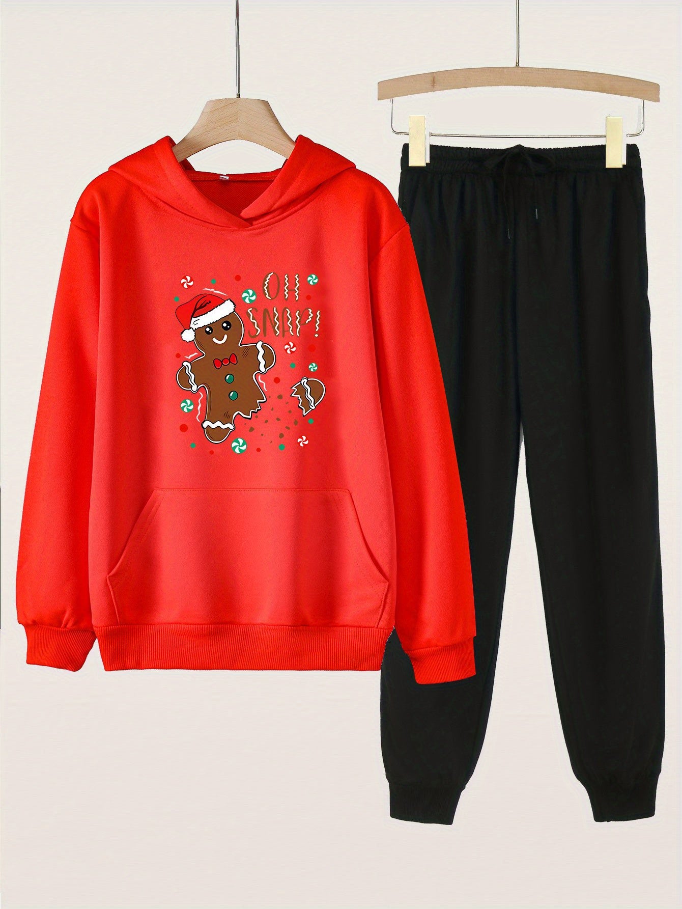 Girls' Gingerbread Man Hoodie Pants Set for Spring Fall Christmas Gift