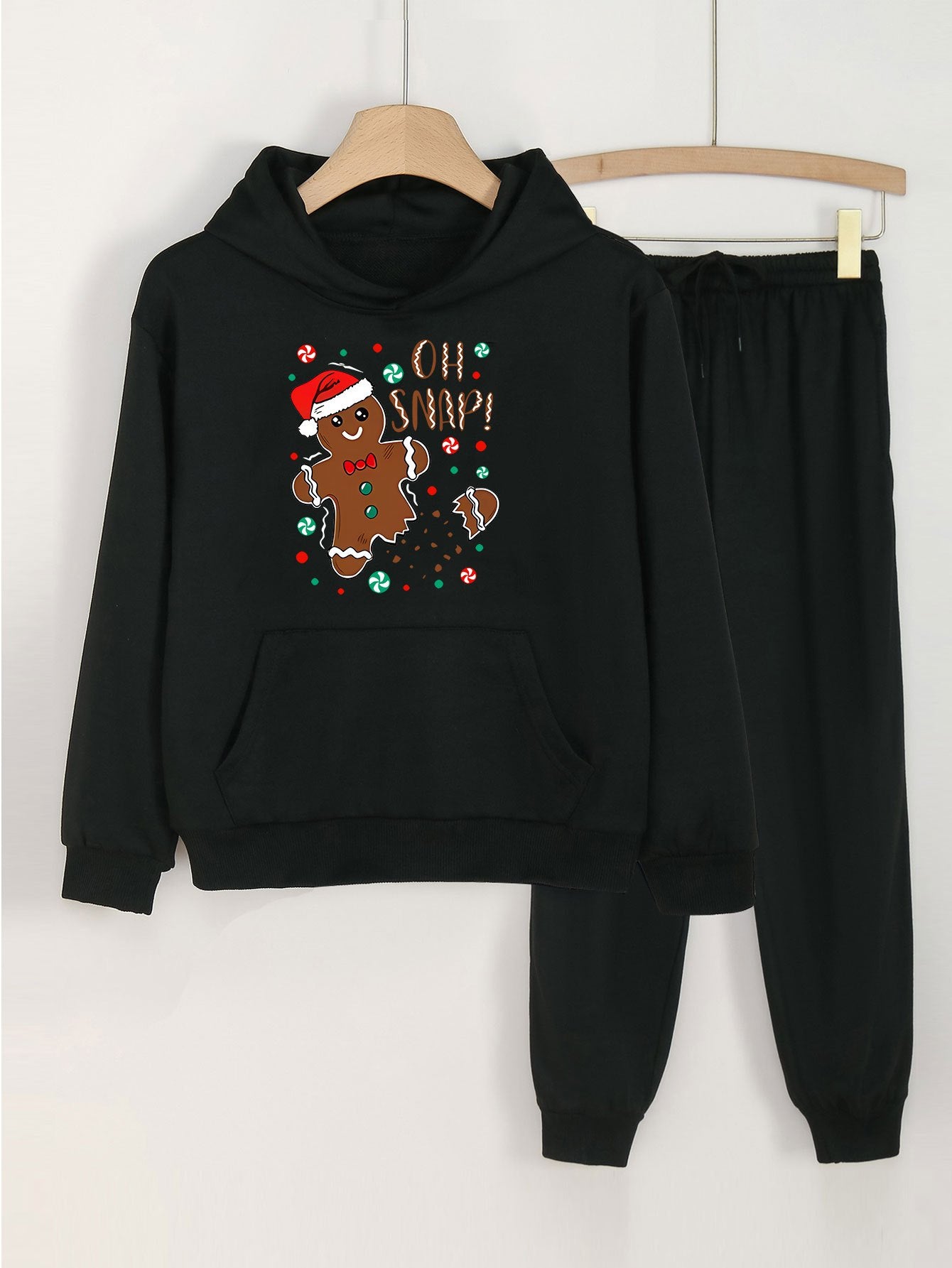 Girls' Gingerbread Man Hoodie Pants Set for Spring Fall Christmas Gift