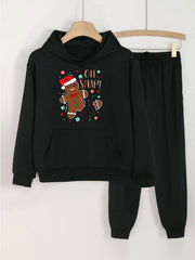 Girls' Gingerbread Man Hoodie Pants Set for Spring Fall Christmas Gift