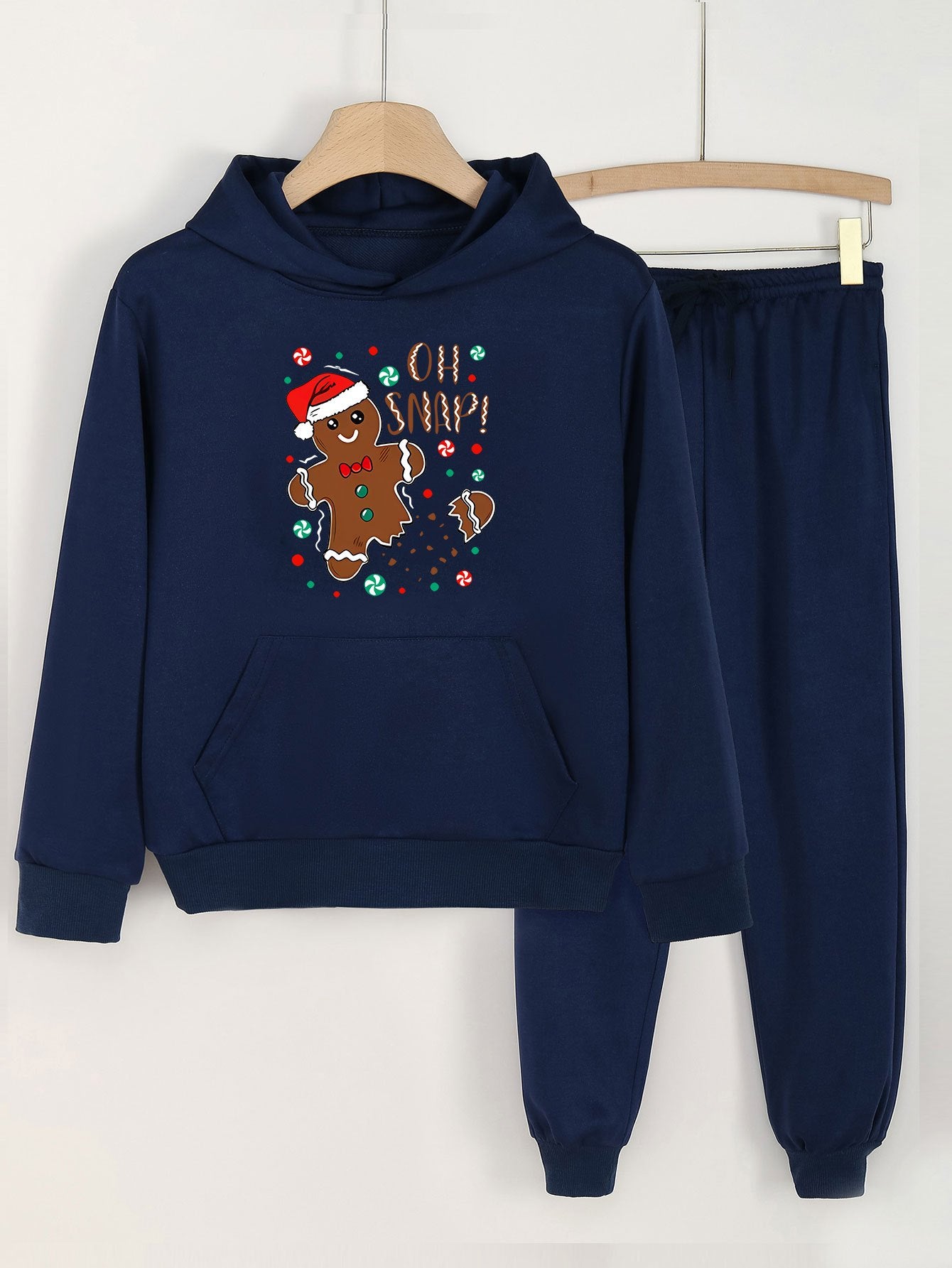 Girls' Gingerbread Man Hoodie Pants Set for Spring Fall Christmas Gift