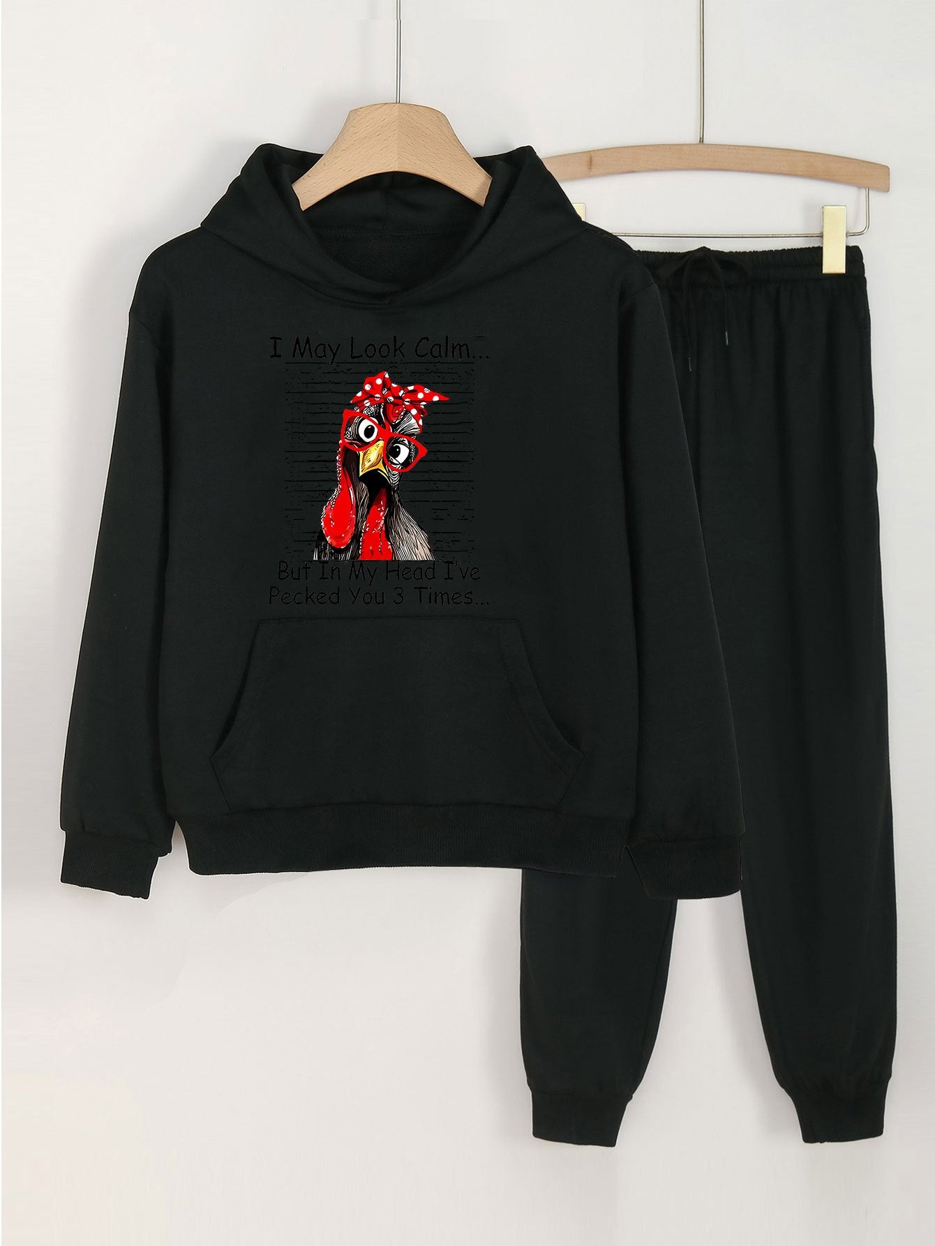 Girls' Turkey Print Hoodie Pants Set for Spring Fall