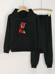 Girls' Turkey Print Hoodie Pants Set for Spring Fall