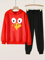 Girls' Turkey Print Hoodie Pants Set for Spring Fall Sports Christmas Gift