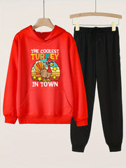 Girls 2pc Turkey Pattern Hooded Sweatshirt and Sweatpants Set