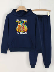 Girls 2pc Turkey Pattern Hooded Sweatshirt and Sweatpants Set