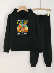 Girls 2pc Turkey Pattern Hooded Sweatshirt and Sweatpants Set