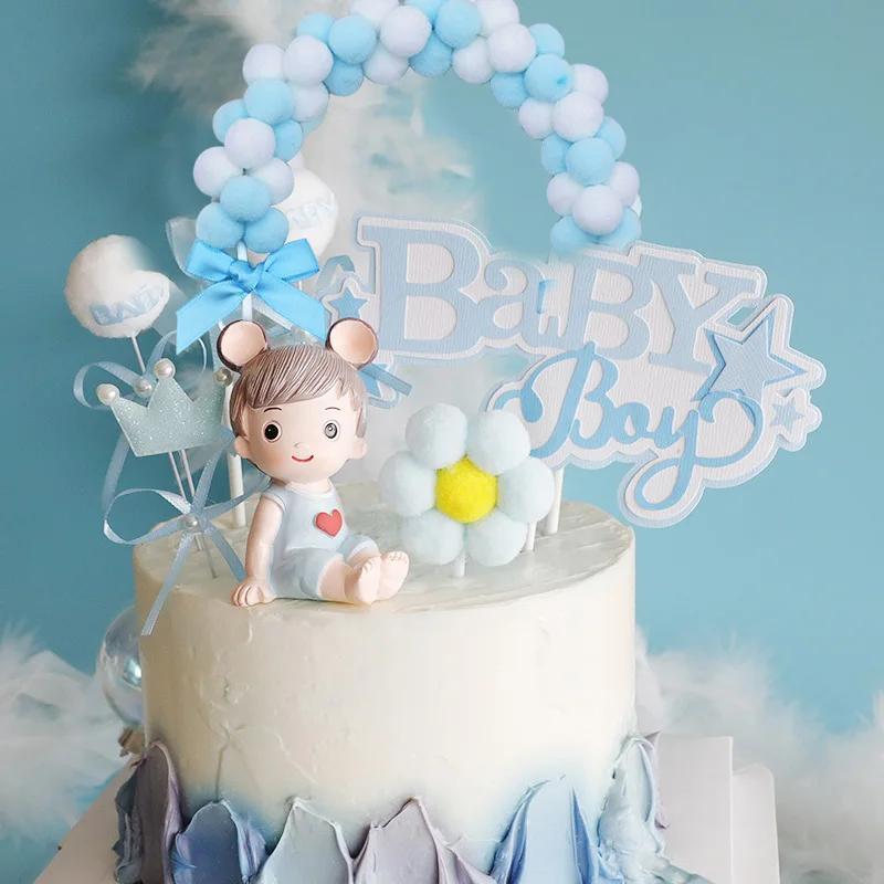 Pink Soft Pompom Cloud Cake Topper Rainbow Arch Cake Insert