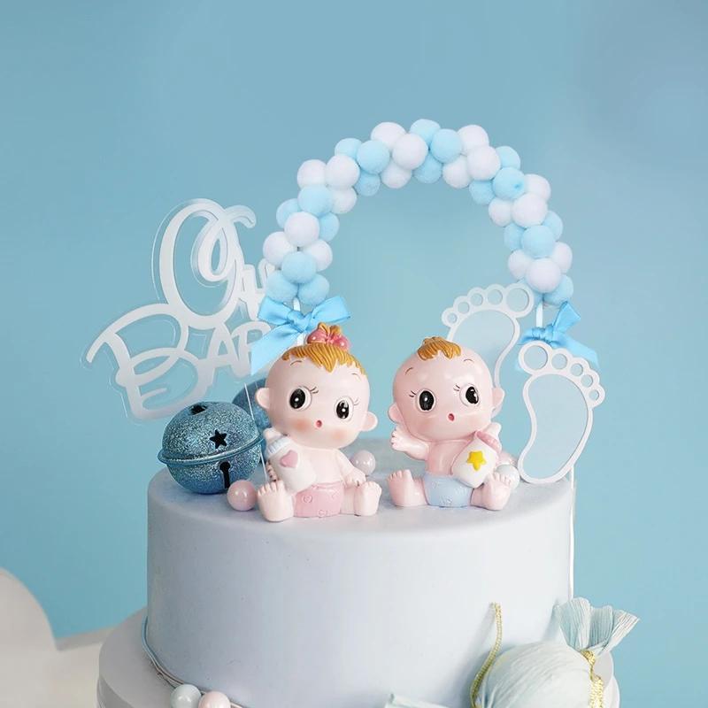 Pink Soft Pompom Cloud Cake Topper Rainbow Arch Cake Insert