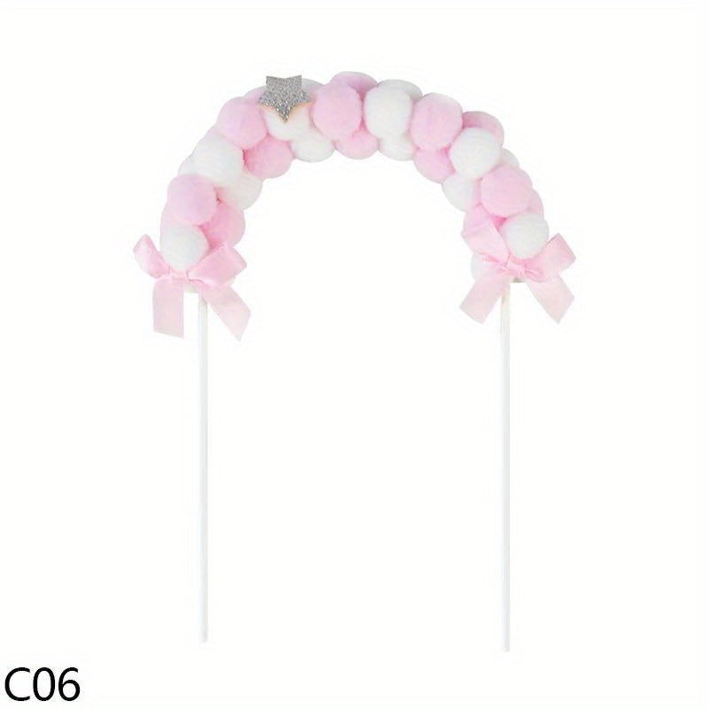 Pink Soft Pompom Cloud Cake Topper Rainbow Arch Cake Insert