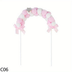 Pink Soft Pompom Cloud Cake Topper Rainbow Arch Cake Insert