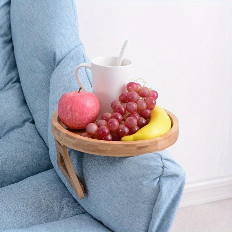 Bamboo Sofa Armrest Clip On Tray TV Snack Holder