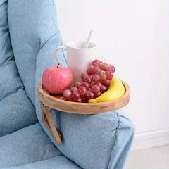 Bamboo Sofa Armrest Clip On Tray TV Snack Holder