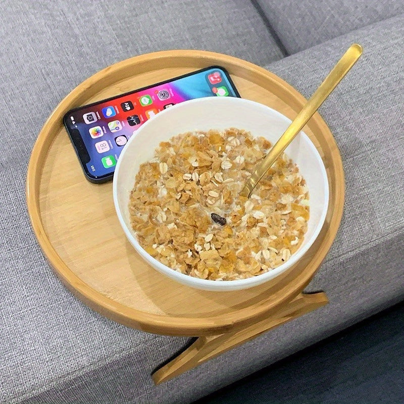 Bamboo Sofa Armrest Clip On Tray TV Snack Holder