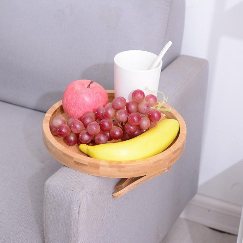 Bamboo Sofa Armrest Clip On Tray TV Snack Holder