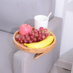 Bamboo Sofa Armrest Clip On Tray TV Snack Holder