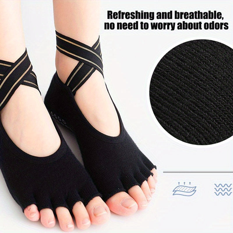 Women's Yoga Socks Non Slip Grips And Straps Perfect For Pilates
