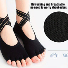 Women's Yoga Socks Non Slip Grips And Straps Perfect For Pilates
