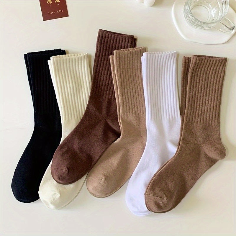5pairs Casual Plain Socks Breathable Comfy Crew Socks For Men Women