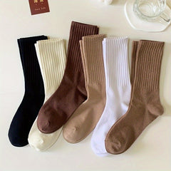 5pairs Casual Plain Socks Breathable Comfy Crew Socks For Men Women
