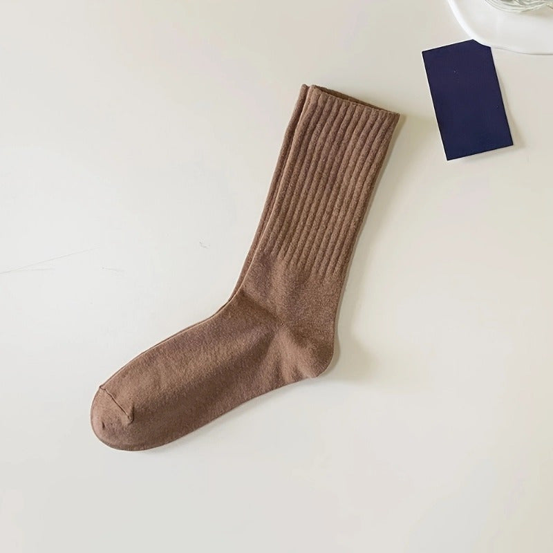 5pairs Casual Plain Socks Breathable Comfy Crew Socks For Men Women