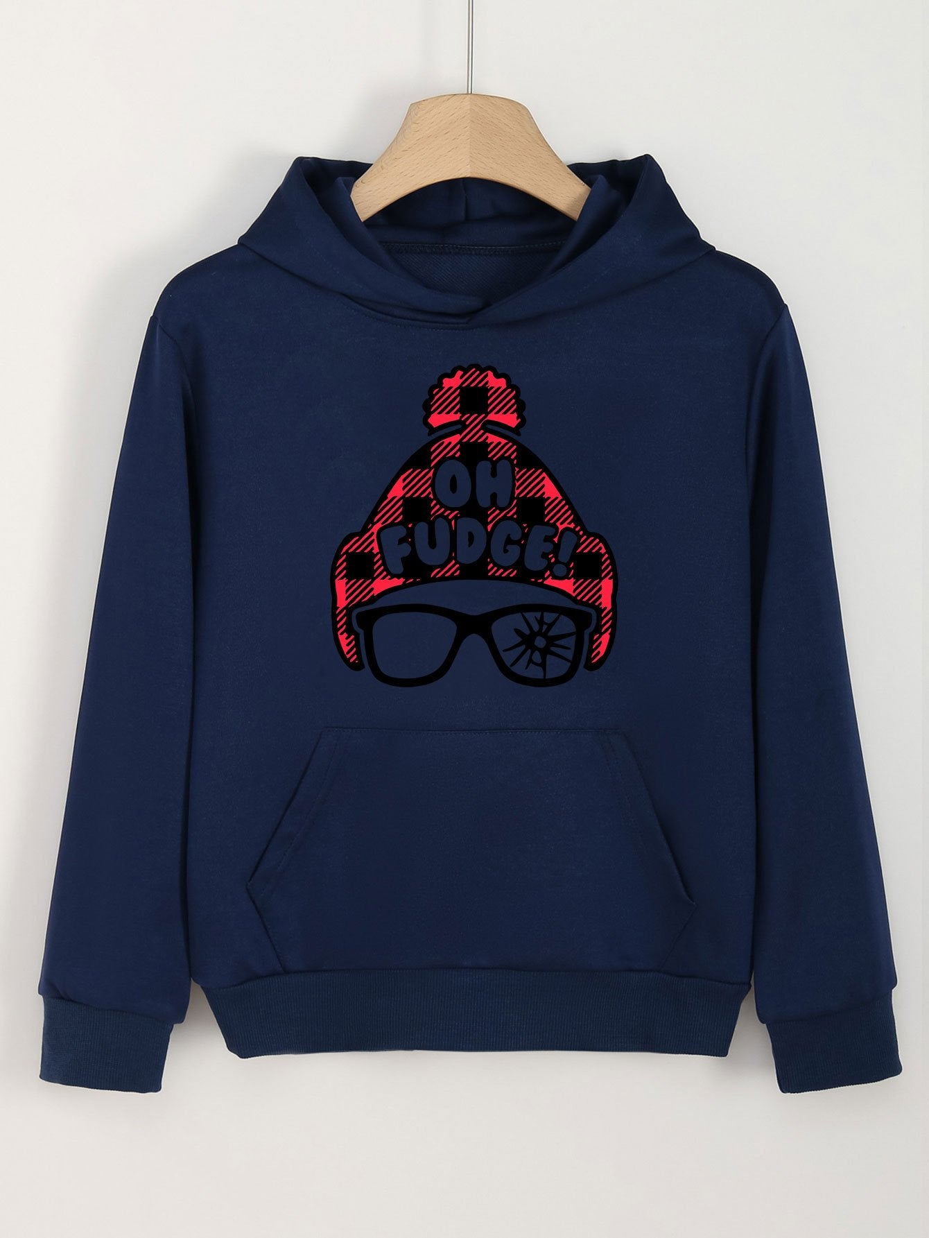 Girls Cartoon Glasses Pattern Hooded Sweatshirt