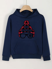 Girls Cartoon Glasses Pattern Hooded Sweatshirt