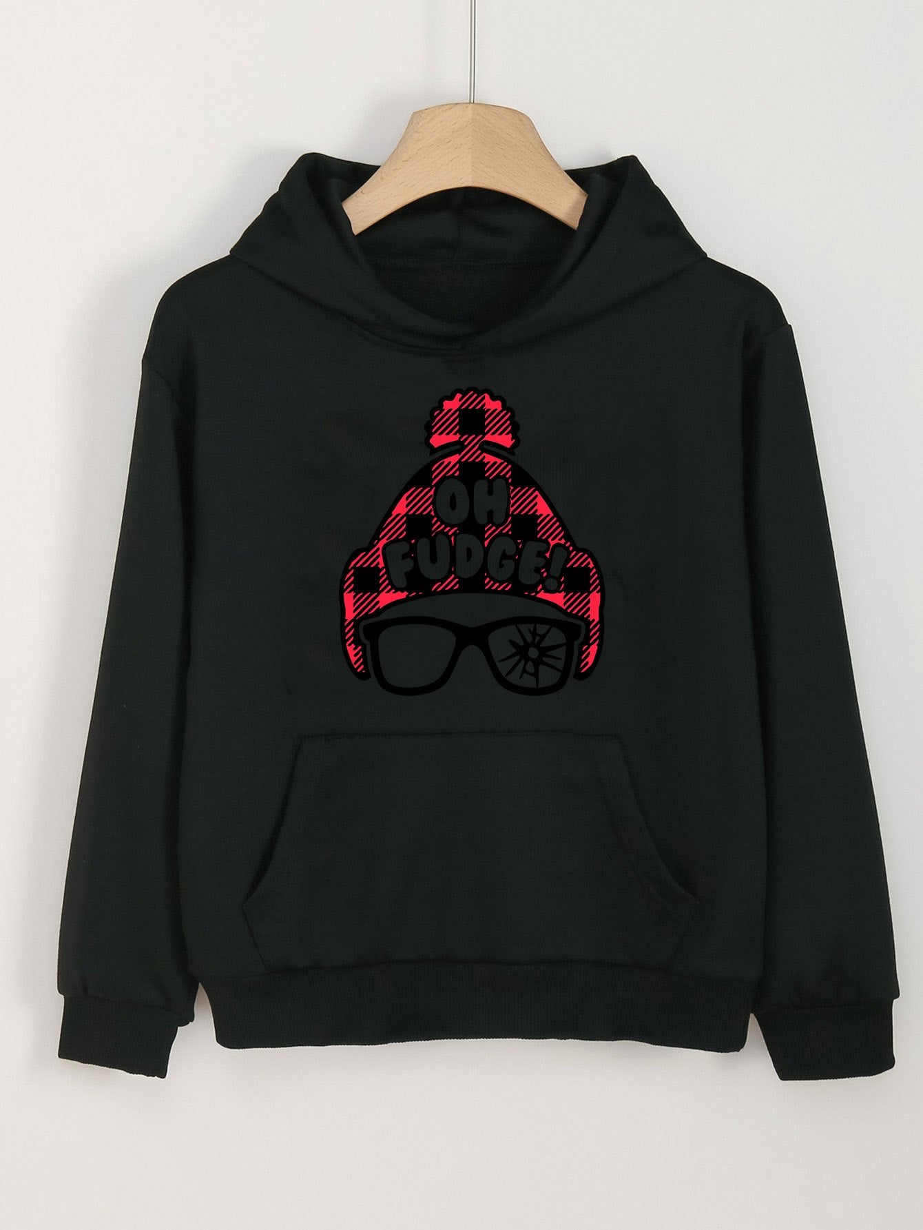 Girls Cartoon Glasses Pattern Hooded Sweatshirt