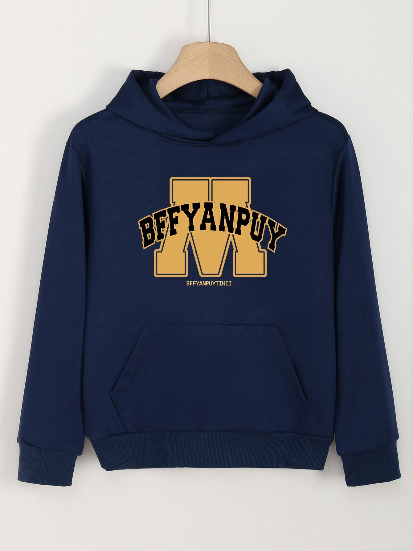 Girls Alphabet M Pattern Hooded Sweatshirt
