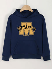 Girls Alphabet M Pattern Hooded Sweatshirt
