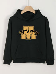 Girls Alphabet M Pattern Hooded Sweatshirt