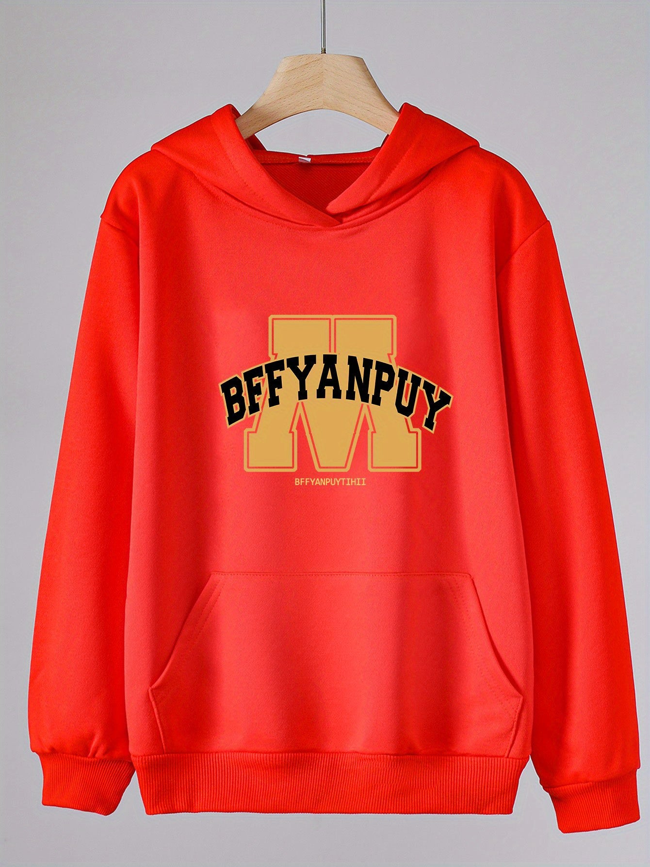 Girls Alphabet M Pattern Hooded Sweatshirt