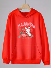 Girls Rabbit & Strawberry Pattern Hooded Sweatshirt for Spring & Autumn