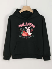 Girls Rabbit & Strawberry Pattern Hooded Sweatshirt for Spring & Autumn